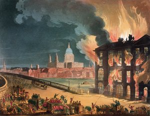 Fire at Albion Mill, Blackfriars Bridge, from Ackermann